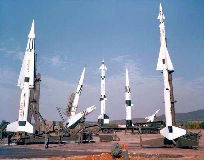 Nike missile family and other missiles on display at Redstone Arsenal, Alabama. Detroit and the surrounding area housed more than a dozen Nike bases before the program came to an end in the 1970s.