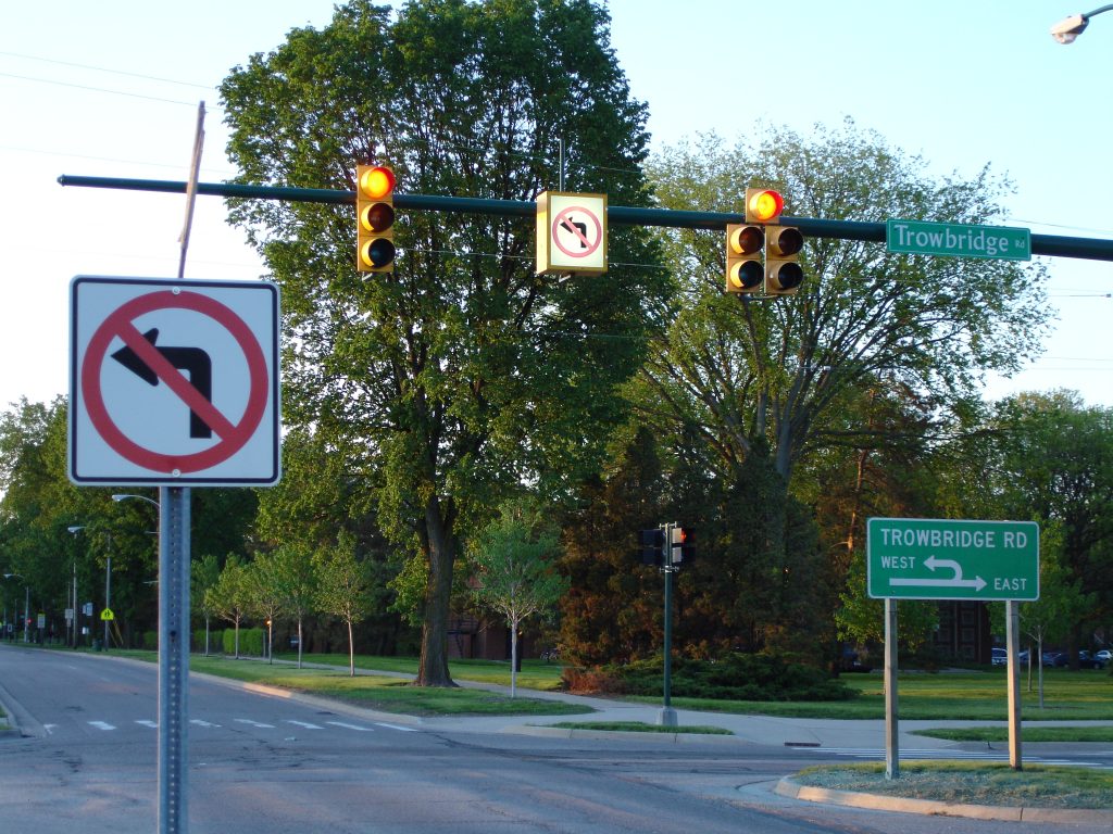 michigan left road sign