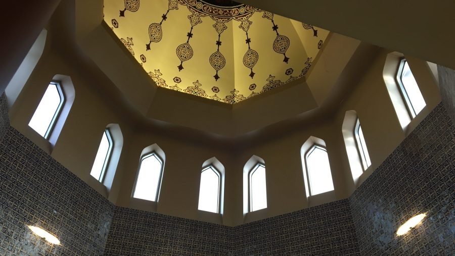 An ornate ceiling inside the Arab American National Museum