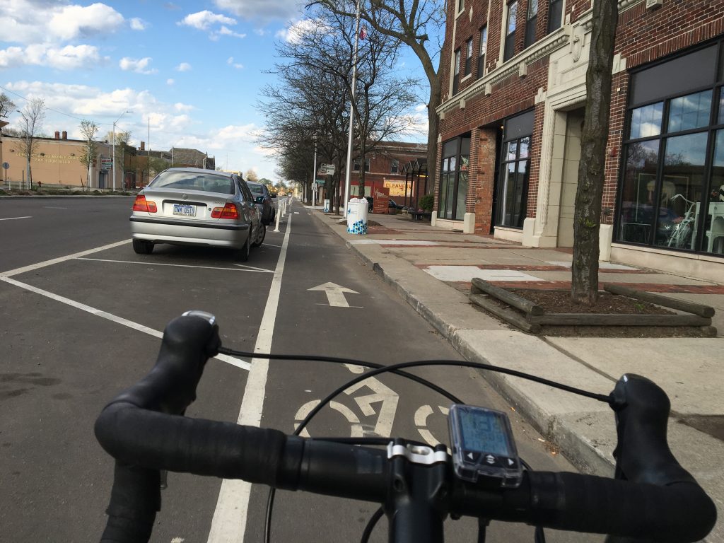 A view of a street with a bike lane