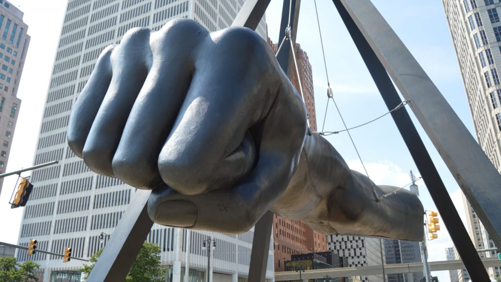 "The Fist" monument to boxer Joe Louis in downtown Detroit.