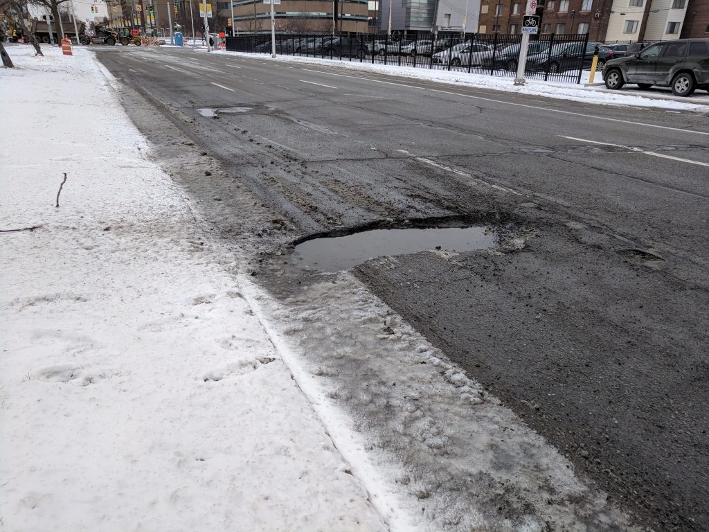 A deep pothole in Detroit.