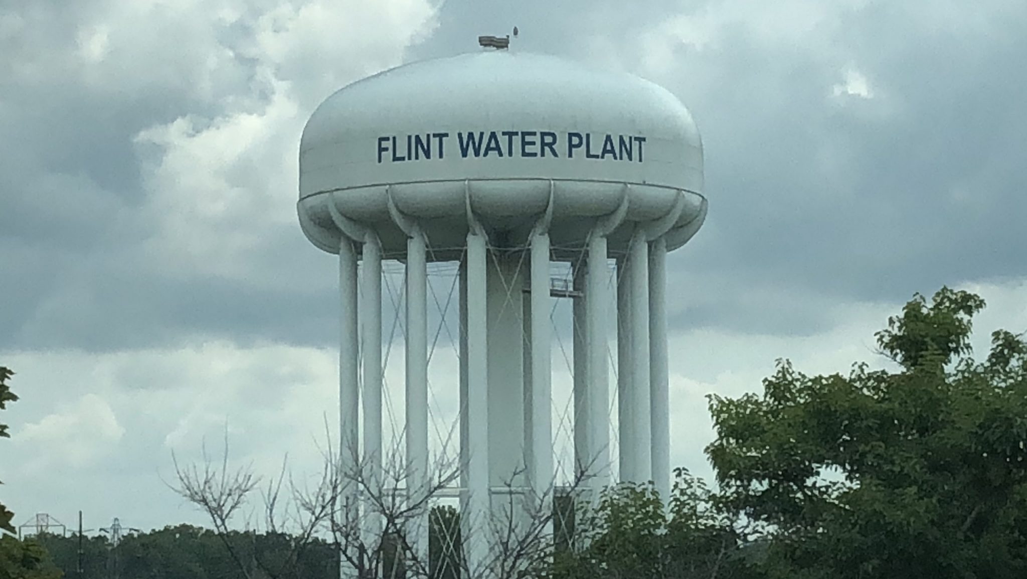 The Flint Water Plant water tower in Flint, Mich.