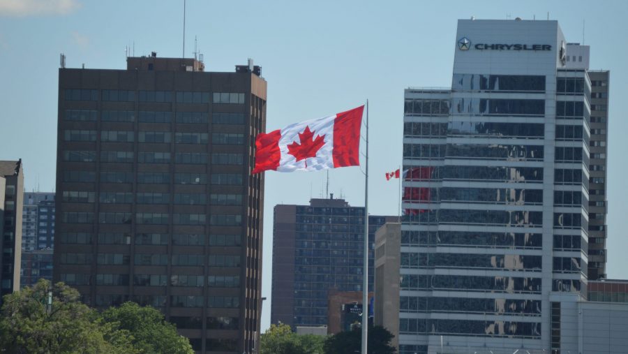 Canadian flag flying in Windsor.