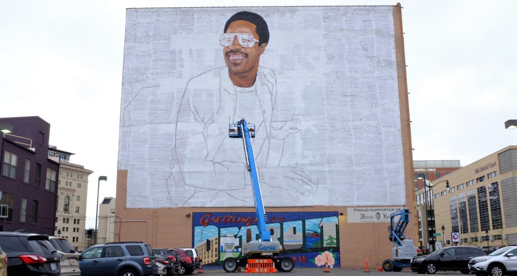 Stevie Wonder mural - unfinished