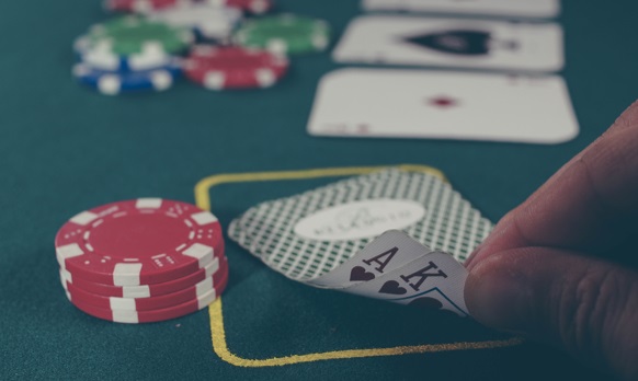 Photo of a poker table at a casino.