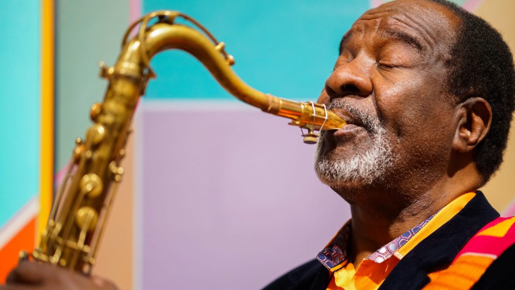 Wendell Harrison playing the saxophone.