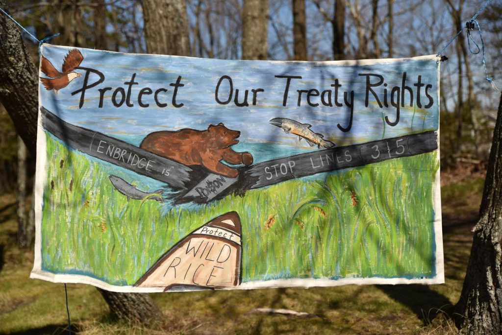 Protect our treaty rights banner Line 5 protests