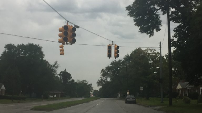 Traffic lights go dark during a power outage in Michigan