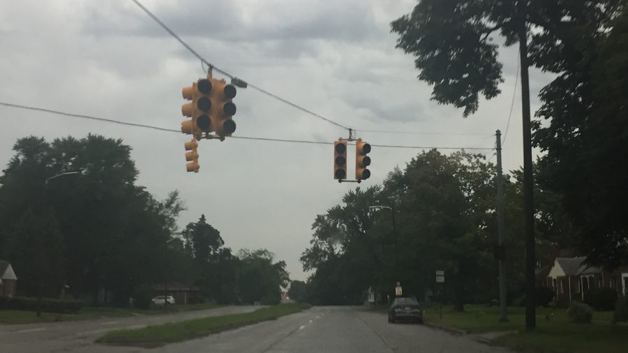 Traffic lights go dark during a power outage in Michigan