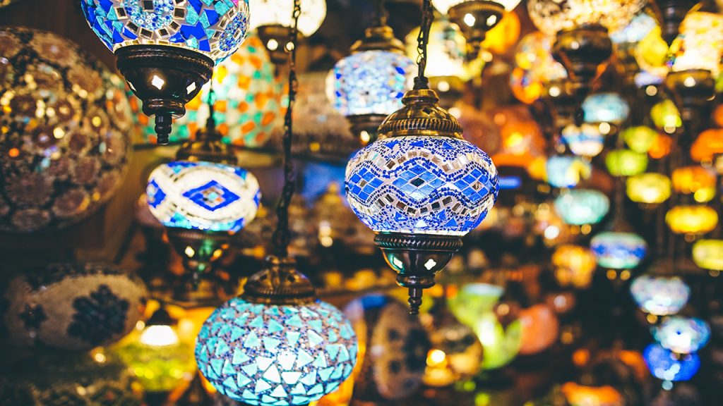 Eid stock image colorful pendant lamps