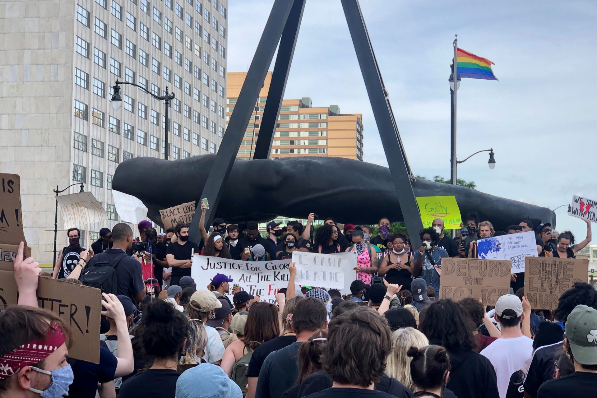 Protesters gather in downtown Detroit in response to the murder of George Floyd.