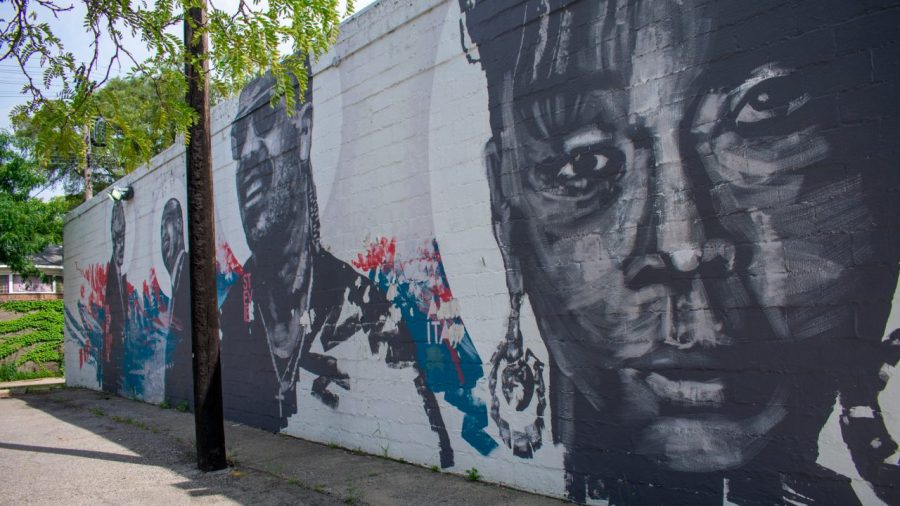 A mural on the side of Jo's Gallery in the Avenue of Fashion, Detroit.