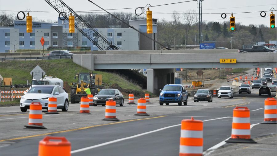 Orange barrels on a highway