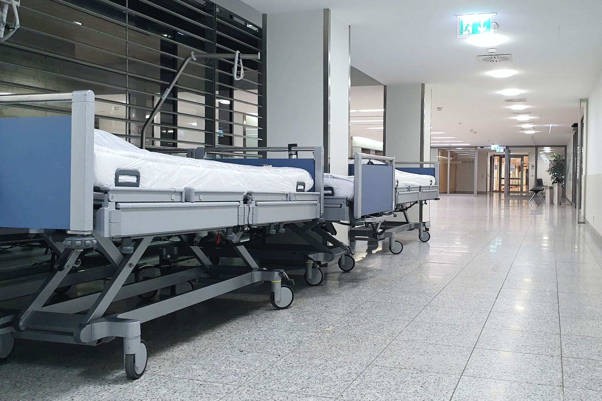 Hospital beds in the hallway