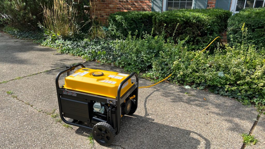 a generator sits in a driveway