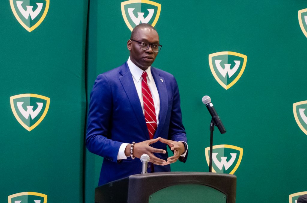 Michigan Lt. Gov. Garlin Gilchrist speaks at a press event at Wayne State University on Feb. 27, 2023.