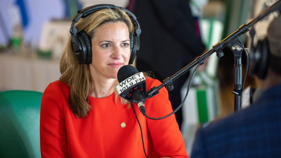 Jocelyn Benson being interviewed by WDET