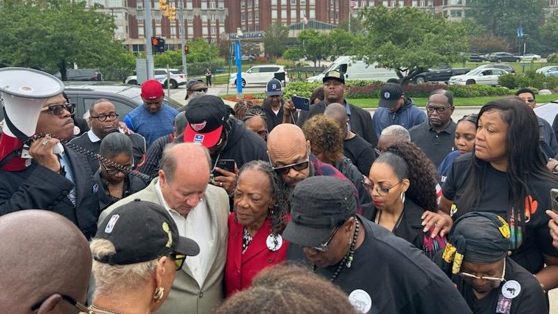 Supporters gather at Henry Ford Hospital in Detroit, Mich. after Malik Shabazz suffered a heart attack.