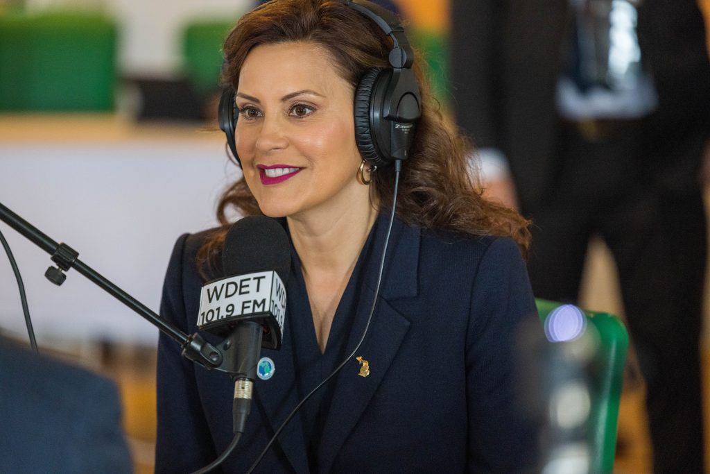 Gretchen Whitmer being interviewed by WDET