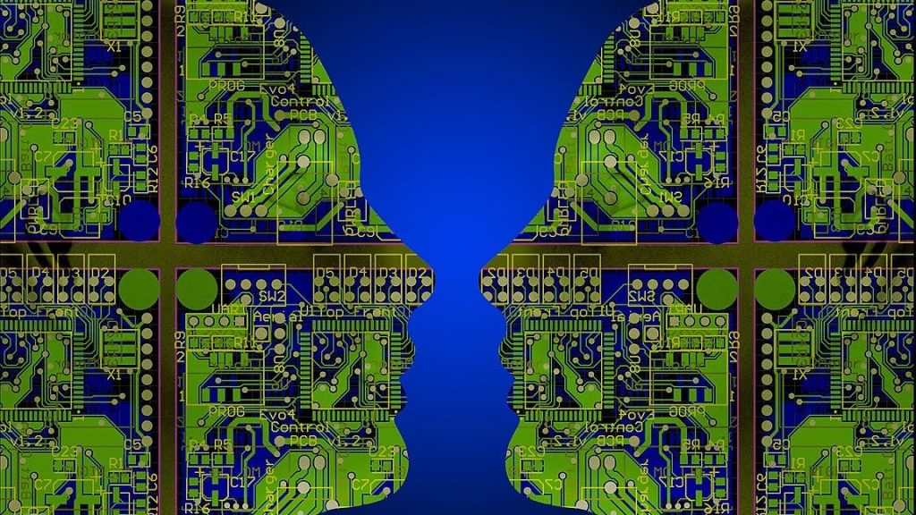 illustration of two faces overlayed with circuit boards