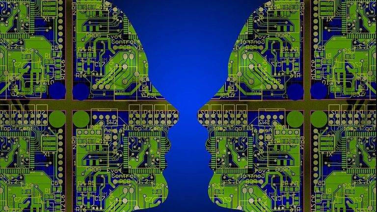 illustration of two faces overlayed with circuit boards