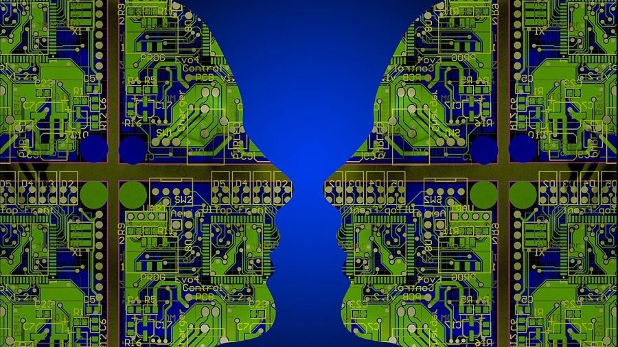 illustration of two faces overlayed with circuit boards