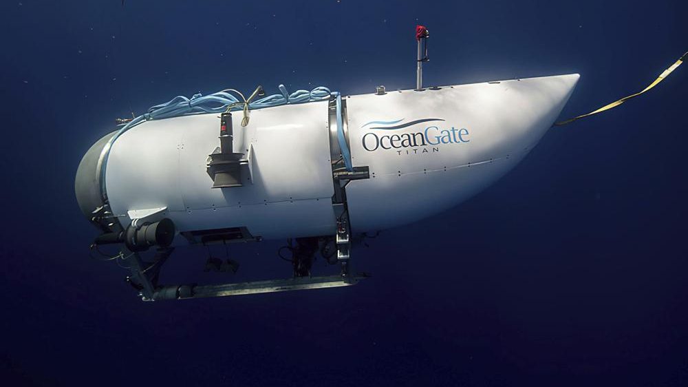 This photo provided by OceanGate Expeditions shows a submersible vessel named Titan used to visit the wreckage site of the Titanic.