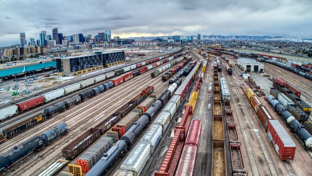 Trains parked in Denver, Colo.