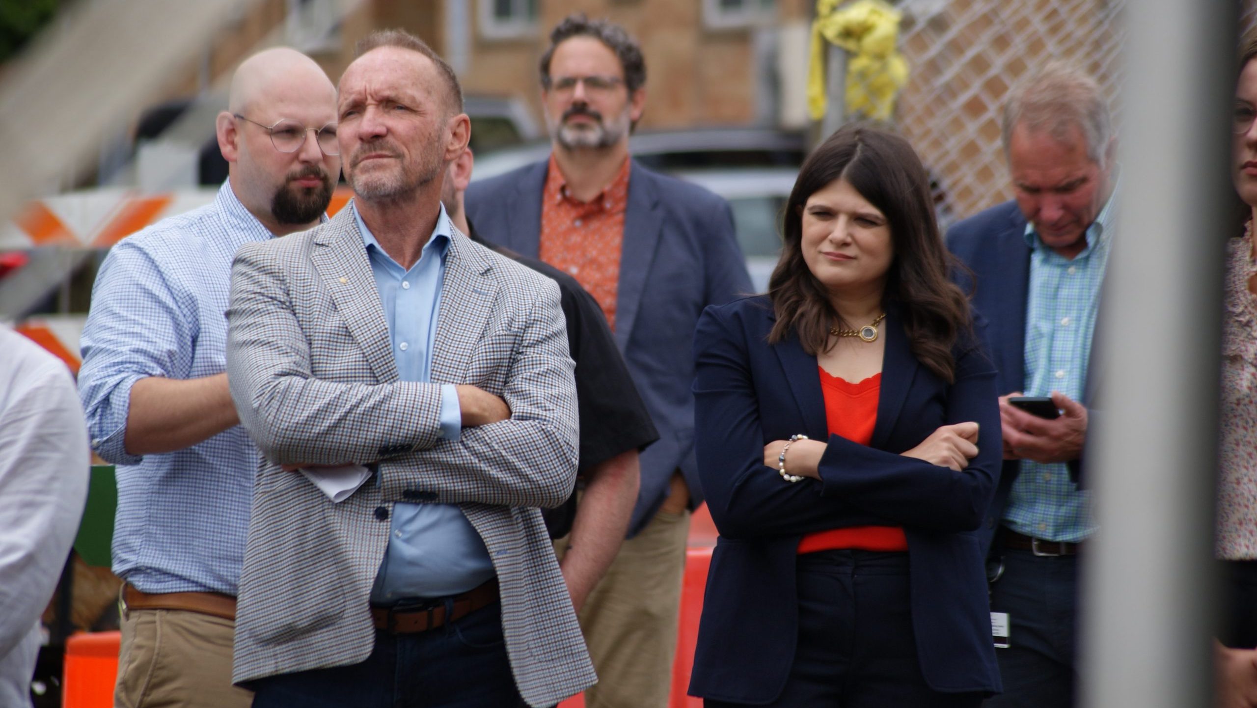 Oakland County Executive Dave Coulter and U.S. Rep. Haley Stevens attend a groundbreaking ceremony for an affordable housing project in Ferndale, Mich. on Aug. 23, 2023.