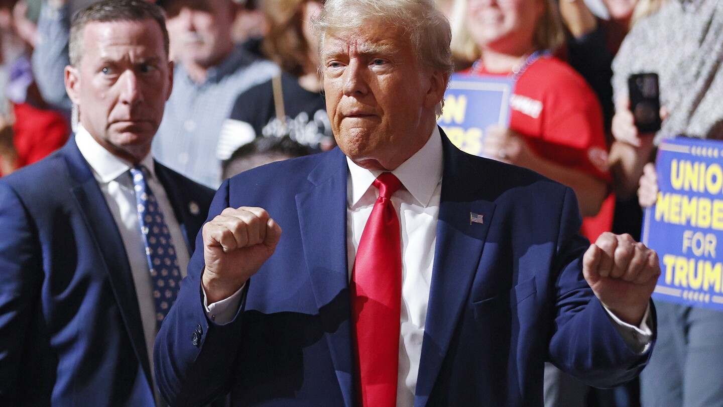 Former President Donald Trump speaks in Clinton Township, Mich., Wednesday, Sept. 27, 2023.