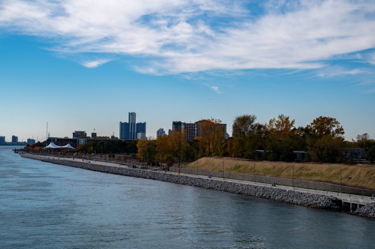 View of the Detroit Riverfront on a clear day