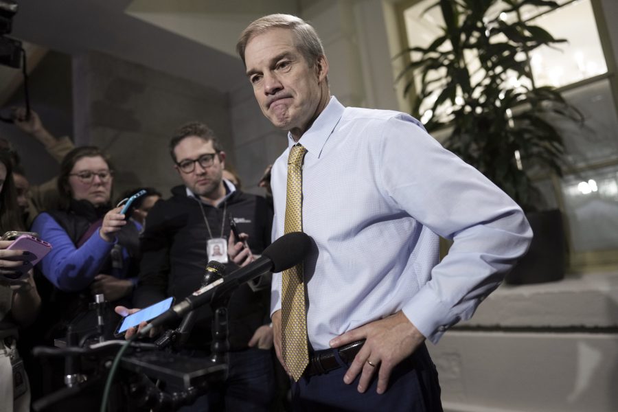 Rep. Jim Jordan, R-Ohio, speaks to the media after House Republicans met behind closed doors, at the Capitol in Washington, Friday, Oct. 20, 2023. Republicans have dropped Jordan as their nominee for House speaker in a private meeting. This comes after Jordan failed Friday in a third try for the speaker's gavel.