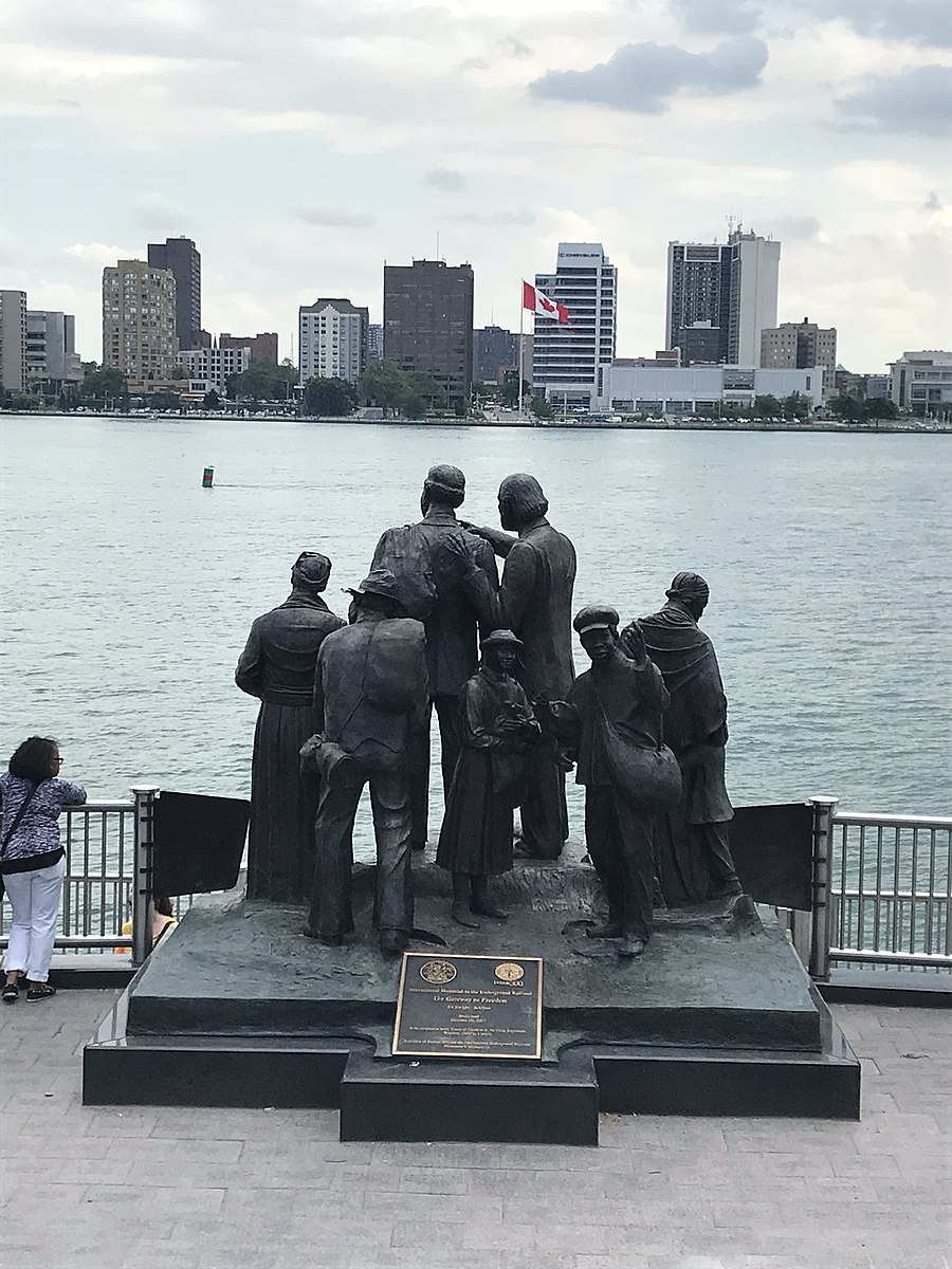 “The Gateway to Freedom,” an international monument to the Underground Railroad by artist Ed Dwight, sits along the bank of the Detroit River in Detroit.