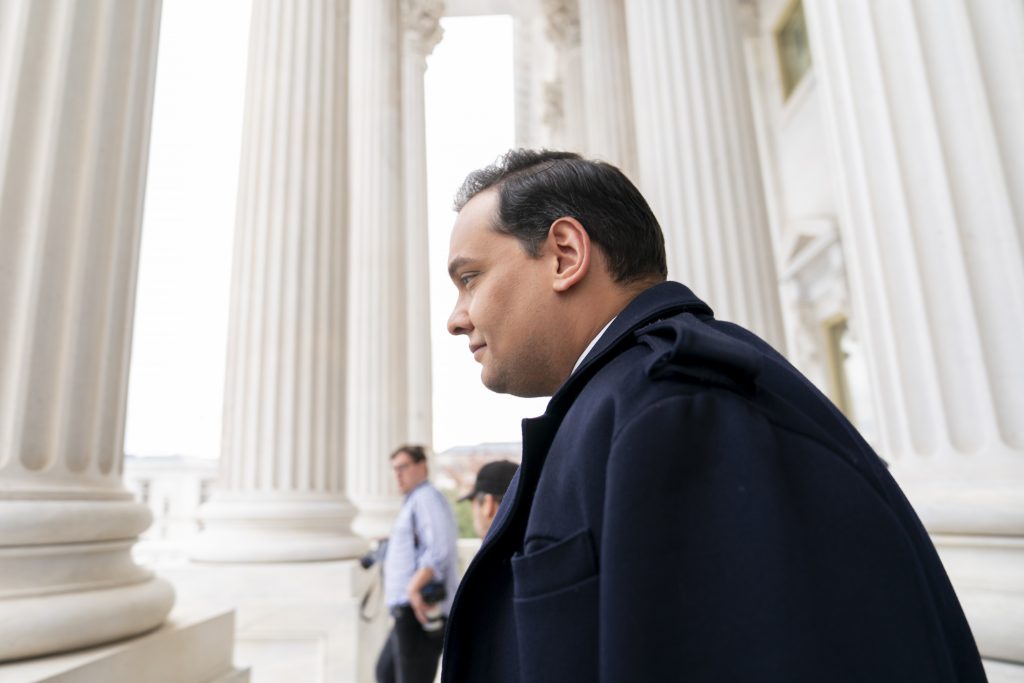 Rep. George Santos, R-N.Y., leaves the Capitol after being expelled from the House of Representatives, Friday, Dec. 1, 2023, in Washington.