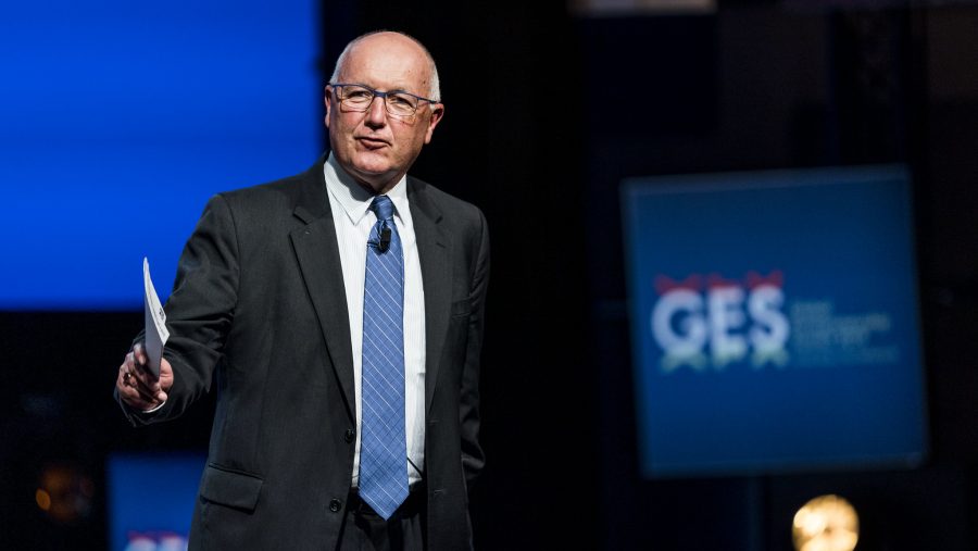 U.S. Ambassador Pete Hoekstra speaks at the Finance Forum at the Global Entrepreneurship Summit in The Hague, Netherlands, June 4, 2019.