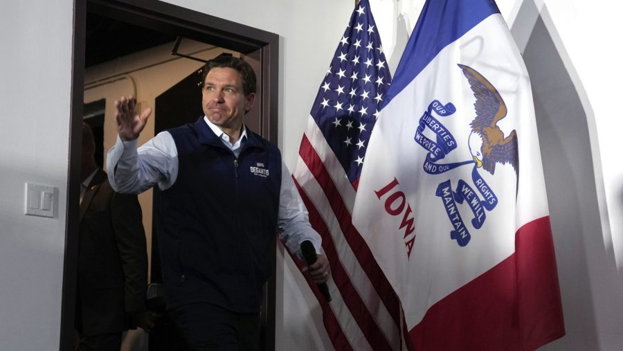 FILE - Republican presidential candidate Florida Gov. Ron DeSantis arrives at a meet and greet, July 27, 2023, in Chariton, Iowa.