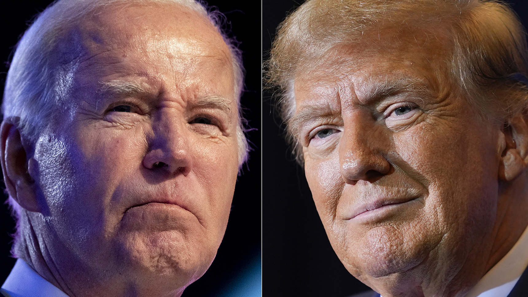 FILE - This combo image shows President Joe Biden, left, Jan. 5, 2024, and Republican presidential candidate former President Donald Trump, right, Jan. 19, 2024. (AP Photo, File)