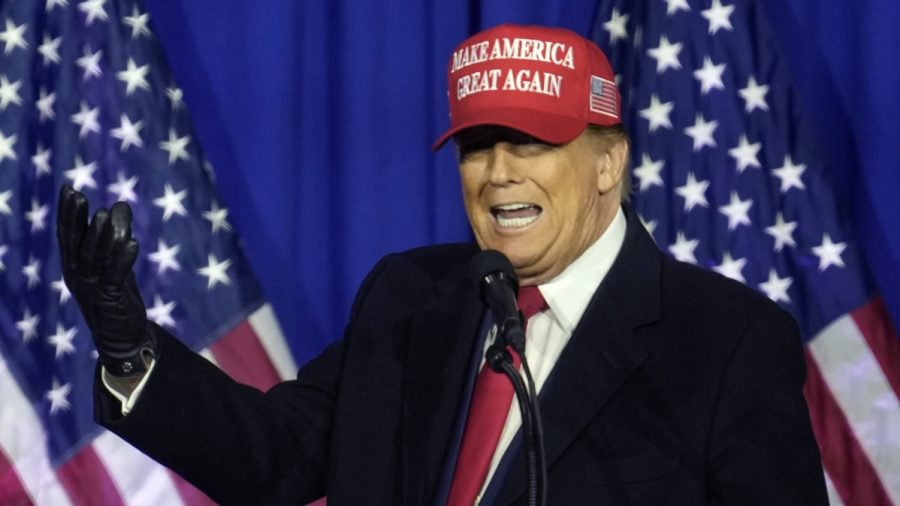 Republican presidential candidate former President Donald Trump speaks at a campaign rally in Waterford Township, Mich., Saturday, Feb. 17, 2024.