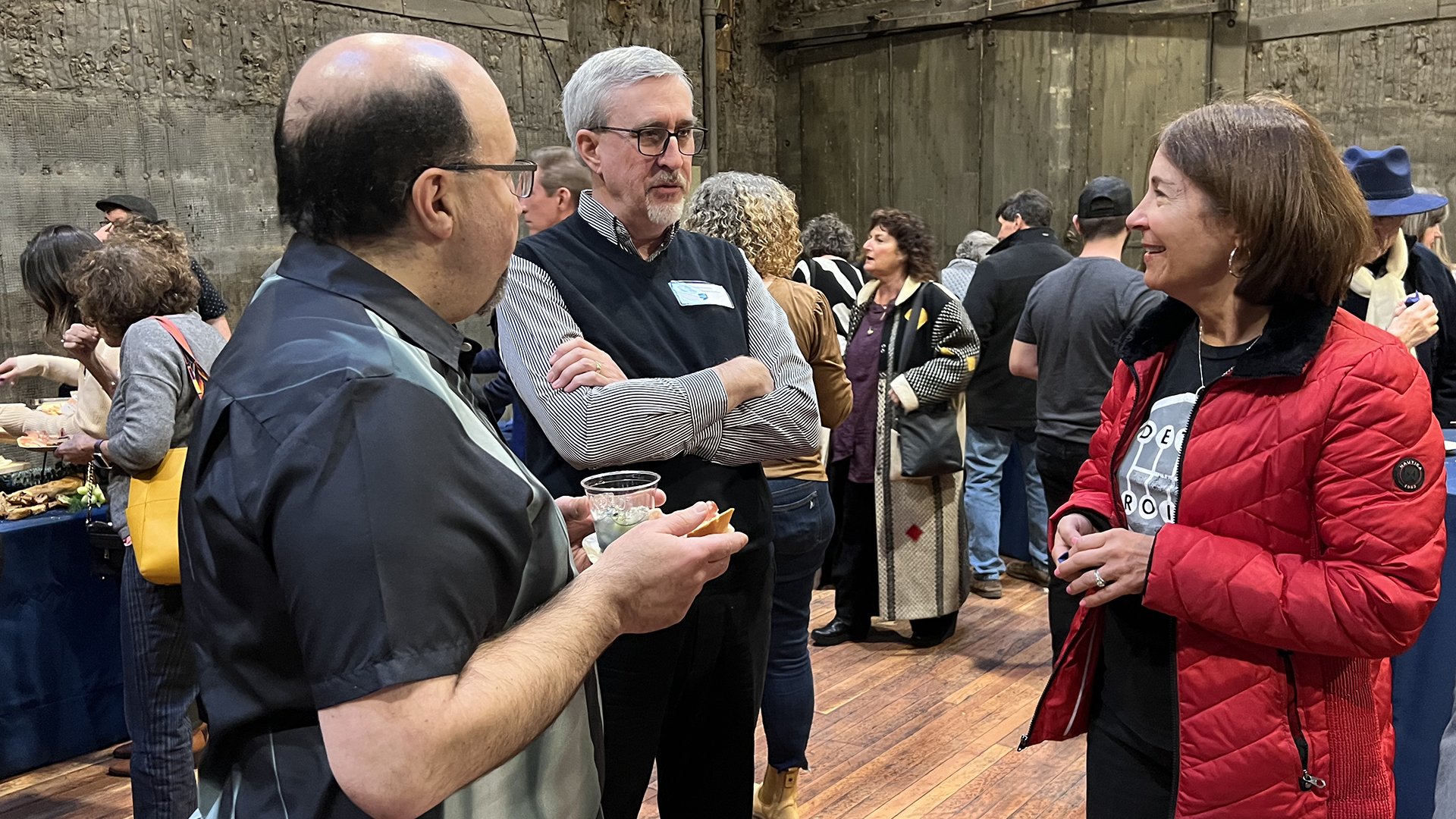 WDET news anchor Pat Batcheller speaks to guests during WDET's 75h anniversary party on Feb. 13, 2024, at the Jam Handy in Detroit.