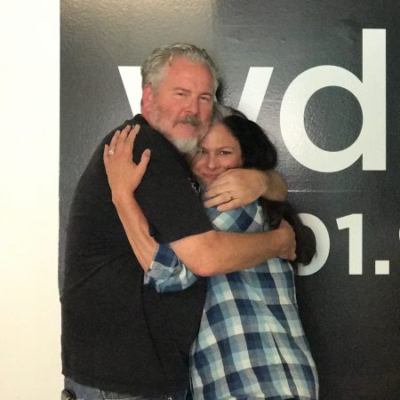 Ann Delisi (right) poses with former WDET "Radios in Motion" host Mike Halloran.