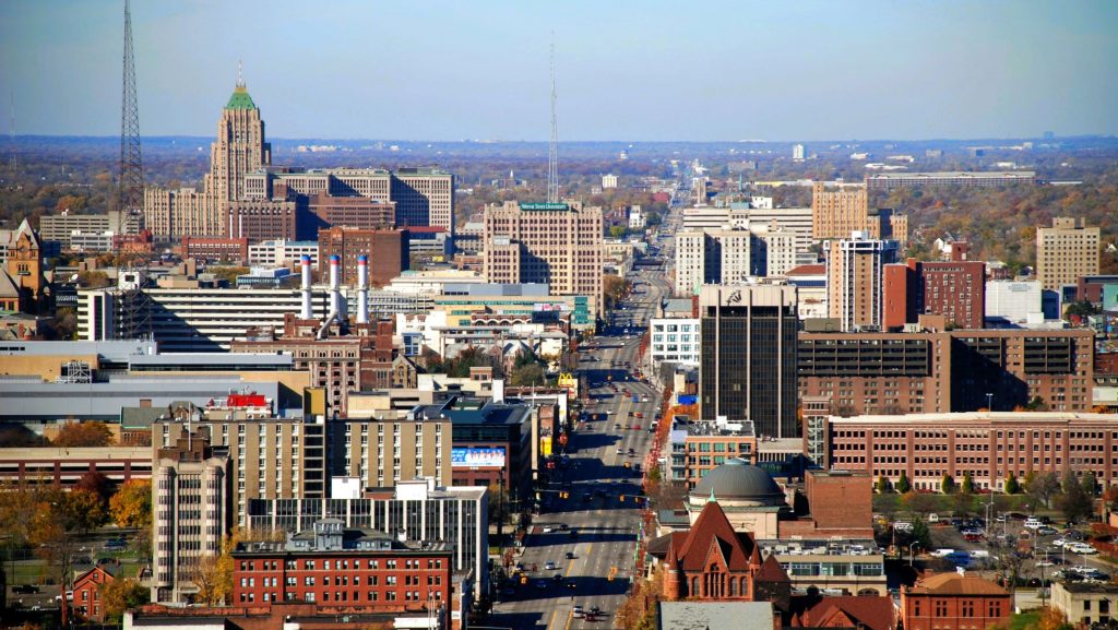 An aerial view of Midtown Detroit.