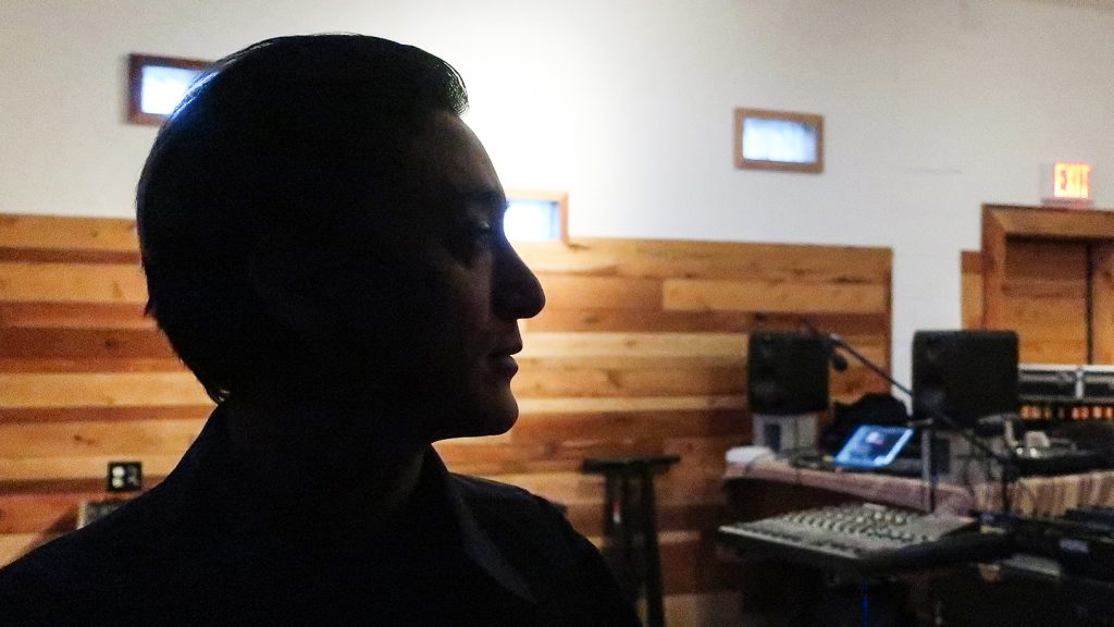 DJ, producer and artist Shigeto inside his studio.