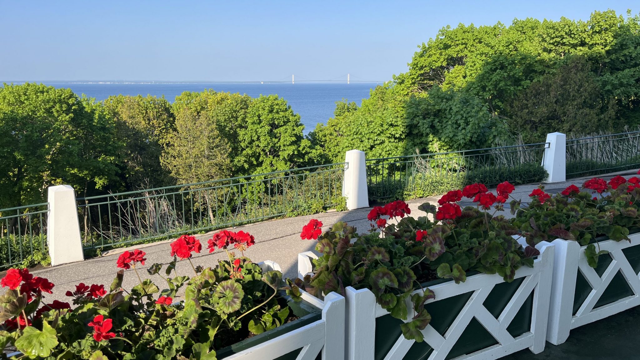 A view of the Mackinac Bridge from Mackinac Island, Michigan.