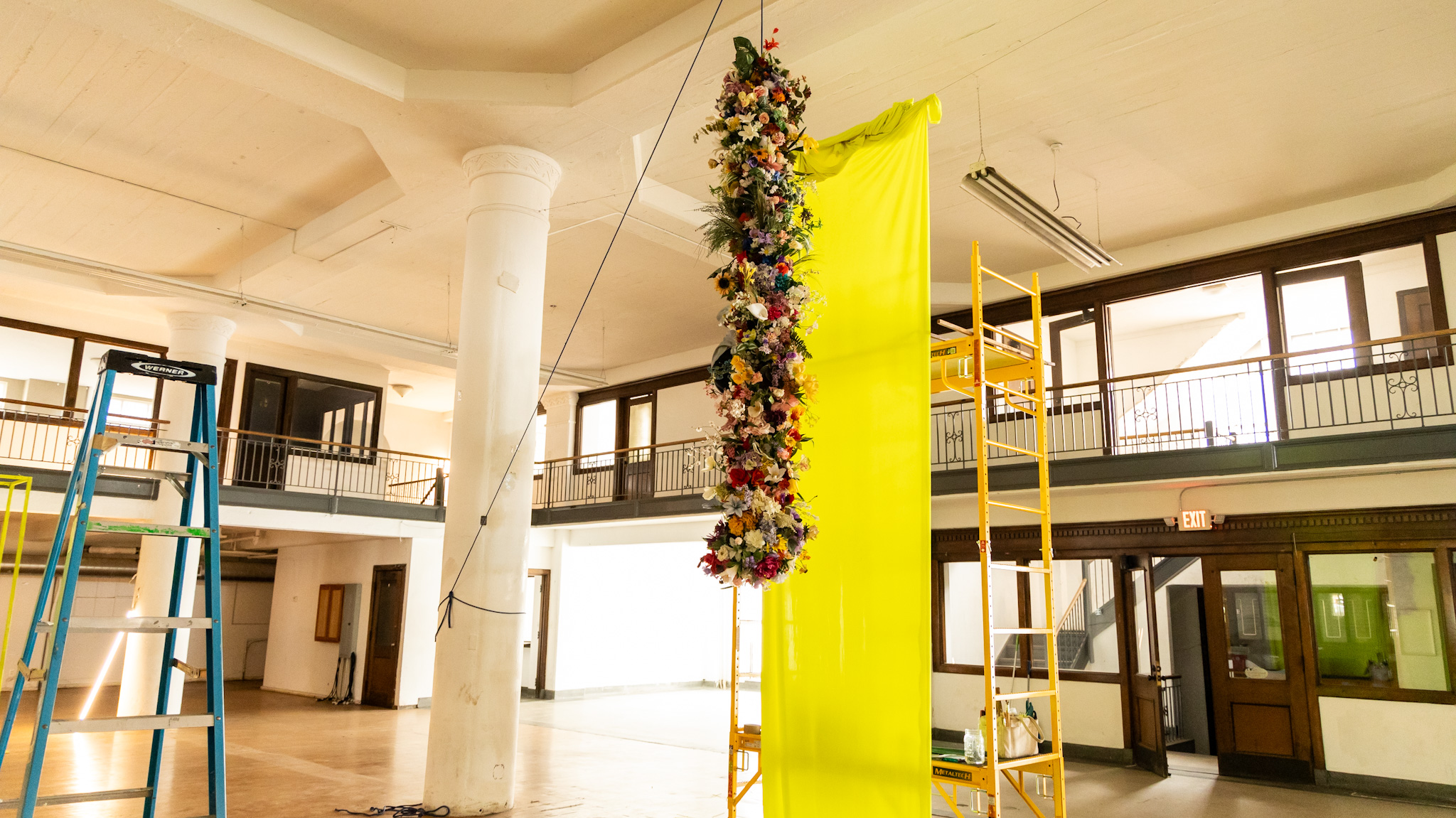 A flower piece at Lisa Waud's "Portrait" art installation inside the Boyer Campbell building in Detroit on June 26, 2024. (Photo by Tayler Simpson, WDET)