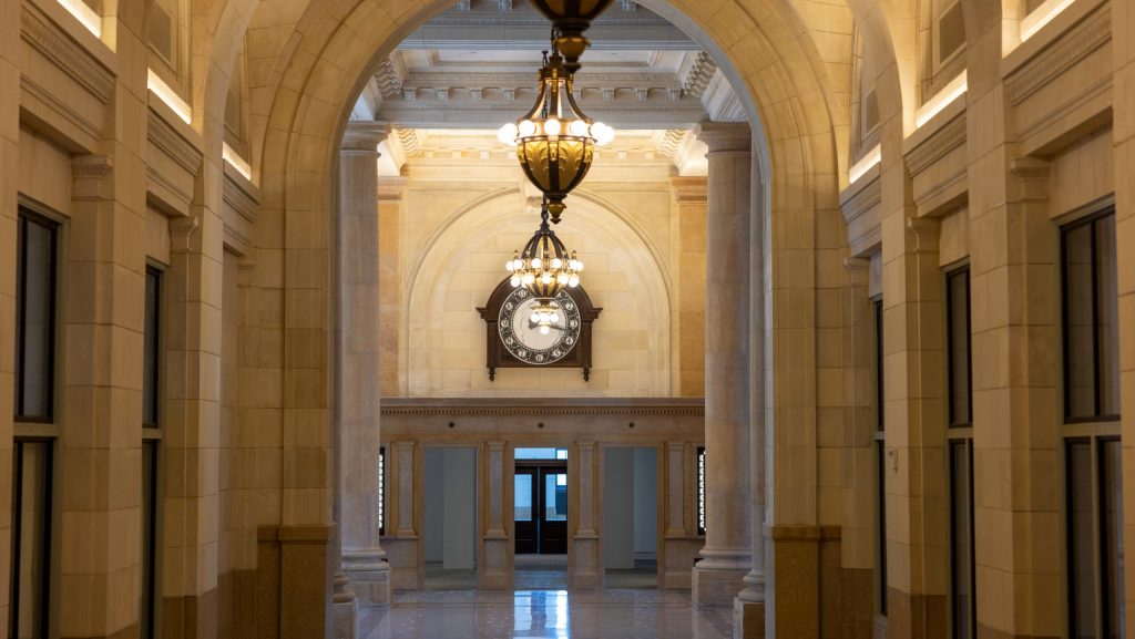 An interior view of the renovated Michigan Central Station, June 2024.