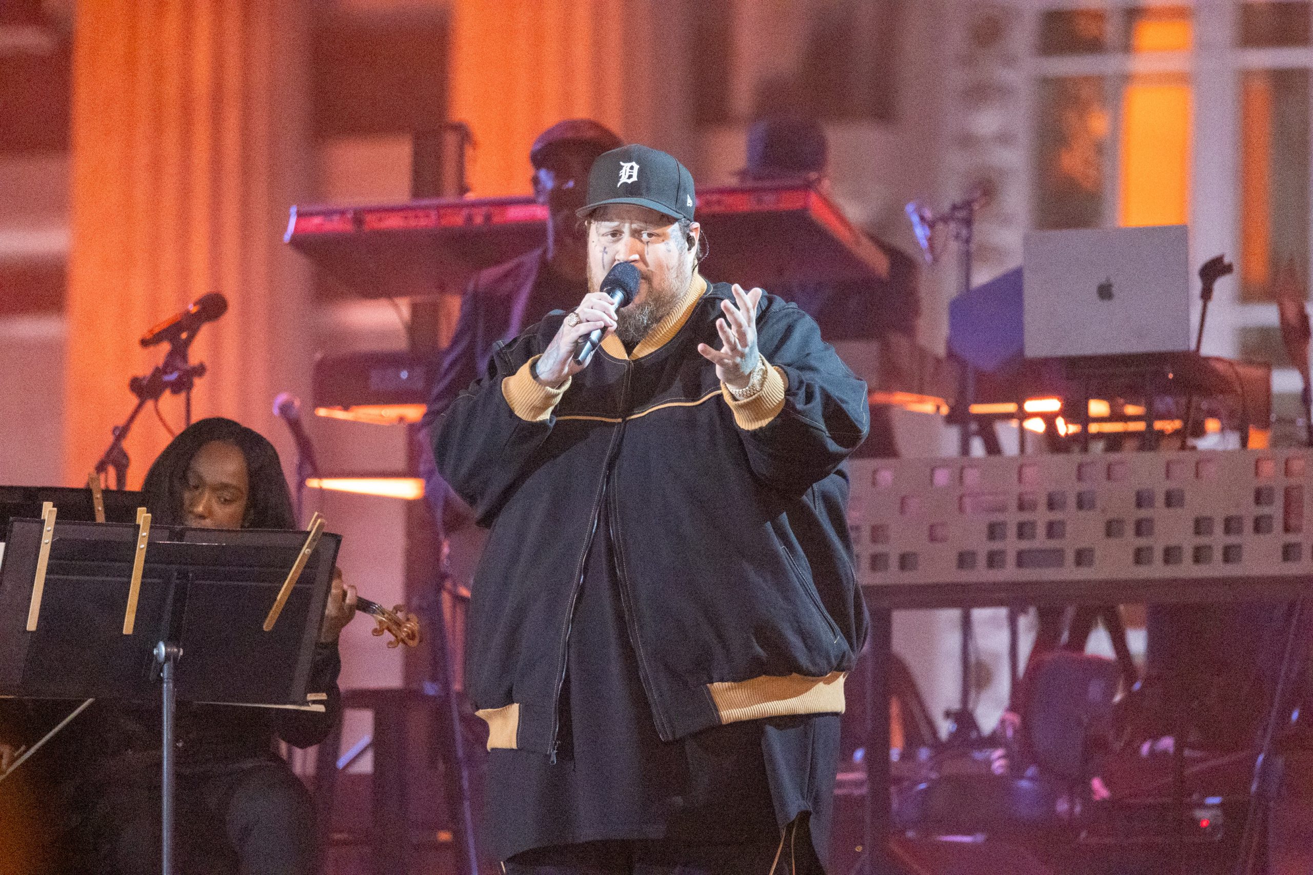 Jelly Roll performs at the Michigan Central grand reopening concert at Roosevelt Park on Thursday, June 6, 2024.