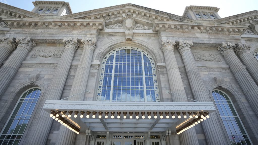 The entrance to the Michigan Central Station is seen, Monday, May 13, 2024 in Detroit.