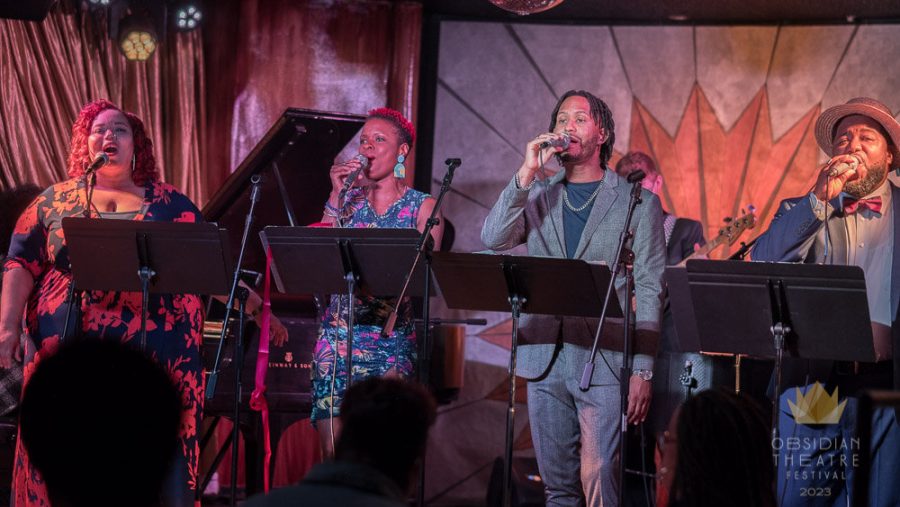 Monique Young (from left), Lulu Fall, Bryce Pinchum and Ben Will perform at the third annual Obsidian Theatre Festival's opening night cabaret and fundraiser at the Gem Theatre, June 27, 2023.