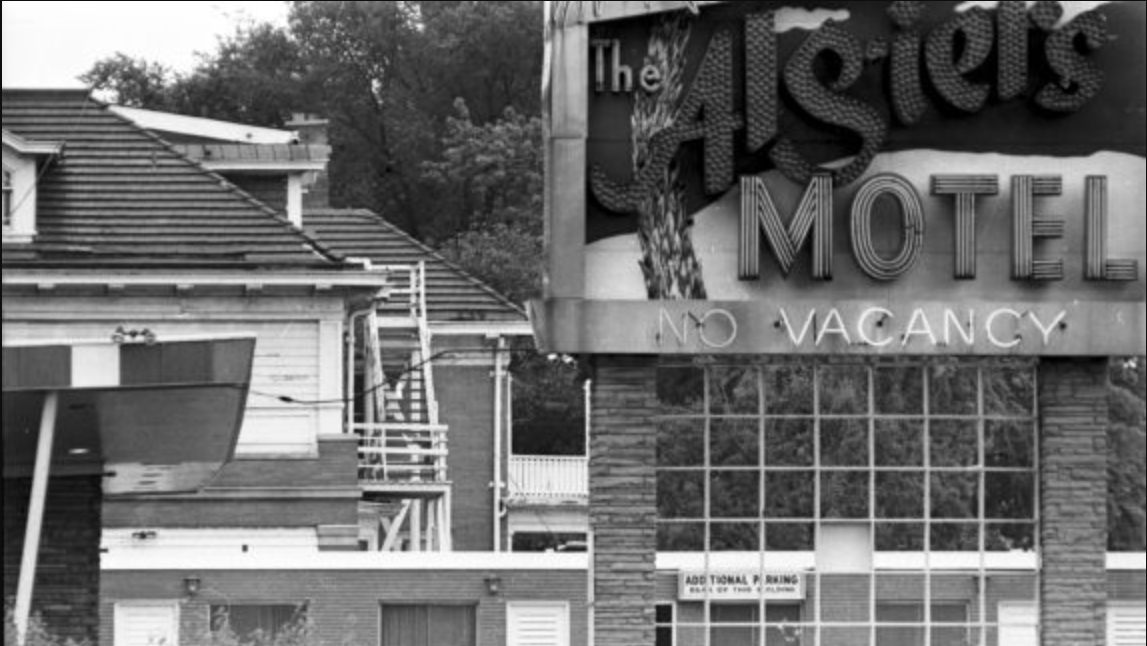 An exterior view of the Algiers Motel and Manor (also known as the "Annex"), the location where three young Black men were killed and seven other people were badly beaten by law enforcement during a raid prompted by reports of armed gunmen near the location.